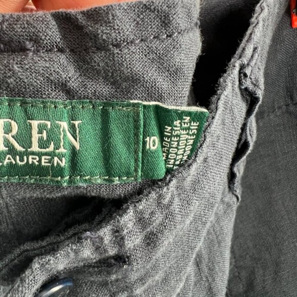 Lauren Ralph Lauren navy blue 100% linen straight leg pants lagenlook coastal 10 - Picture 12 of 15